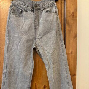 Grey Jeans High Waist Loose Fit Wide Leg